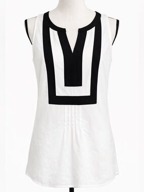 Black Rainn White Sleeveless Tunic Black Trim Contrast Top Women’s Small